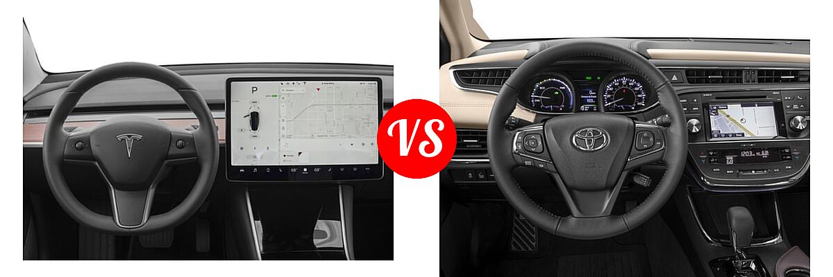 2018 Tesla Model 3 Sedan Electric Sedan vs. 2018 Toyota Avalon Hybrid Sedan Hybrid XLE Plus / Hybrid XLE Premium - Dashboard Comparison