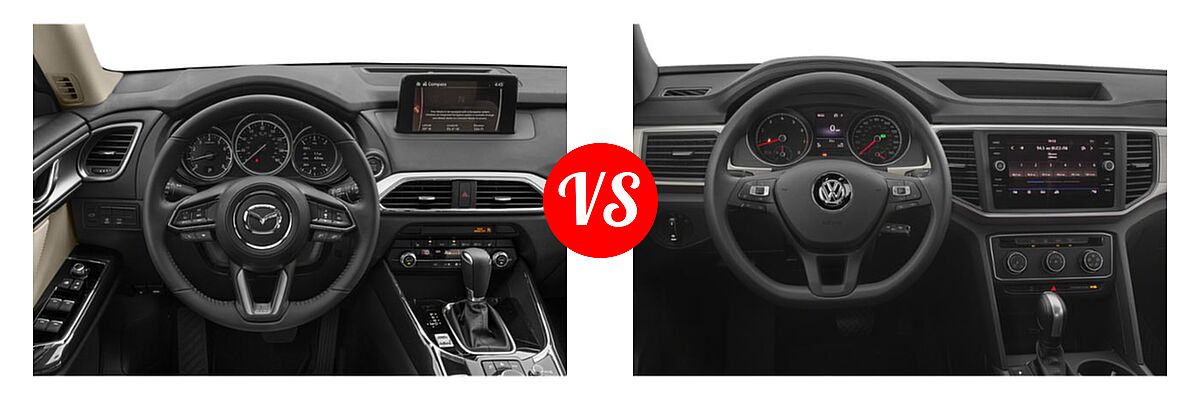 2019 Mazda CX-9 SUV Touring vs. 2019 Volkswagen Atlas SUV 2.0T S / 3.6L V6 S / 3.6L V6 SE / 3.6L V6 SE w/Technology / 3.6L V6 SE w/Technology R-Line / 3.6L V6 SEL / 3.6L V6 SEL Premium / 3.6L V6 SEL R-Line - Dashboard Comparison