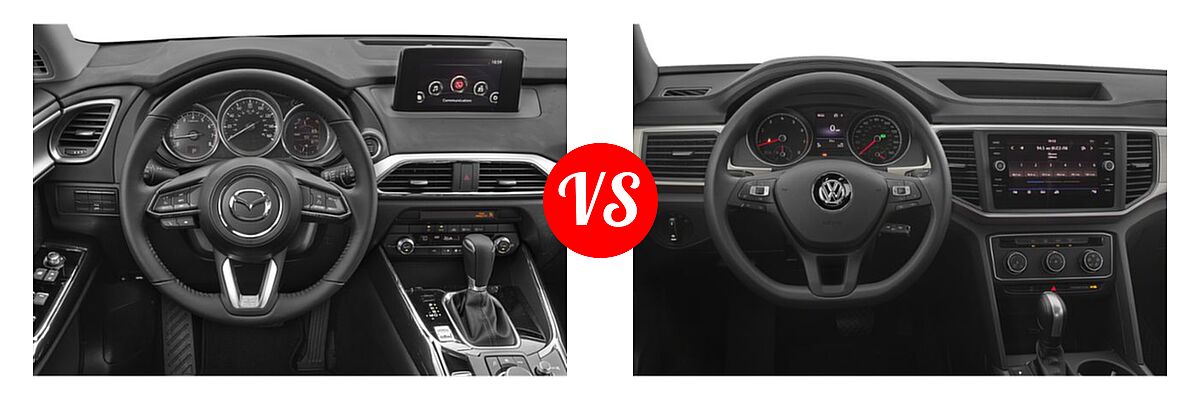 2019 Mazda CX-9 SUV Sport vs. 2019 Volkswagen Atlas SUV 2.0T S / 3.6L V6 S / 3.6L V6 SE / 3.6L V6 SE w/Technology / 3.6L V6 SE w/Technology R-Line / 3.6L V6 SEL / 3.6L V6 SEL Premium / 3.6L V6 SEL R-Line - Dashboard Comparison
