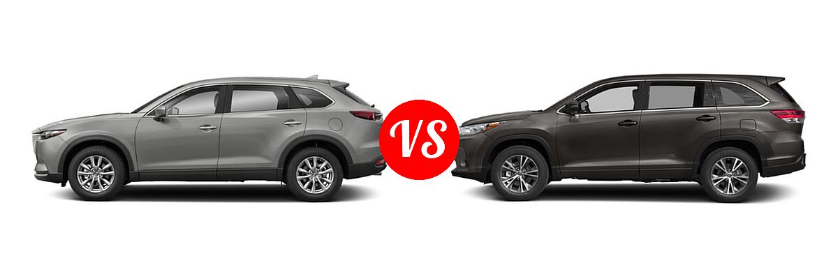 2019 Mazda CX-9 SUV Sport vs. 2019 Toyota Highlander SUV LE / LE Plus - Side Comparison