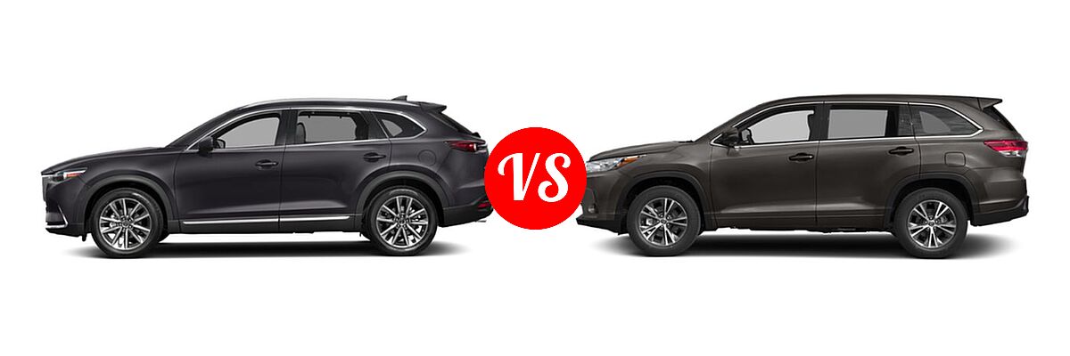 2019 Mazda CX-9 SUV Grand Touring vs. 2019 Toyota Highlander SUV LE / LE Plus - Side Comparison