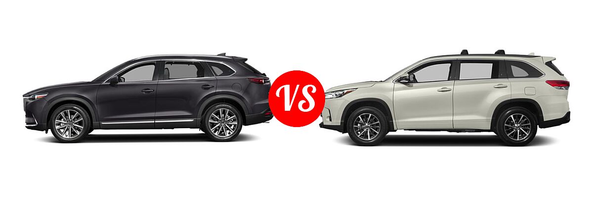 2019 Mazda CX-9 SUV Grand Touring vs. 2019 Toyota Highlander SUV XLE - Side Comparison