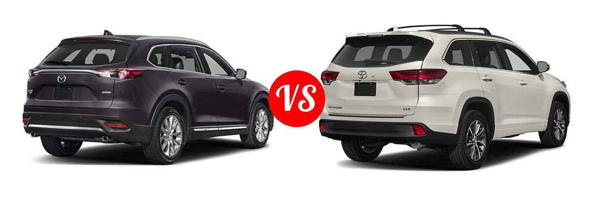 2019 Mazda CX-9 SUV Grand Touring vs. 2019 Toyota Highlander SUV LE / LE Plus - Rear Right Comparison