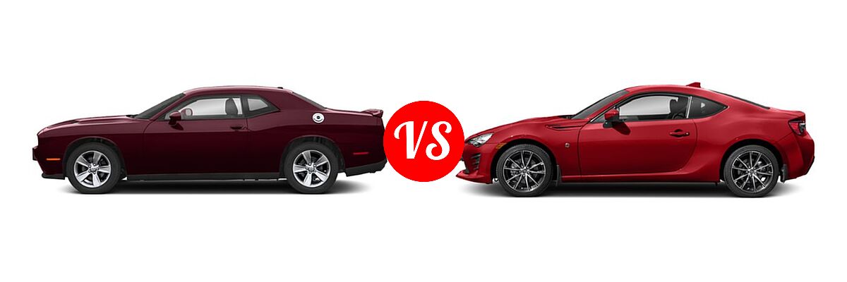 2019 Dodge Challenger Coupe GT / SXT vs. 2019 Toyota 86 Coupe Auto (Natl) / GT / Manual (Natl) / TRD SE - Side Comparison
