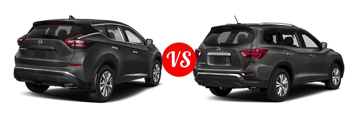 2019 Nissan Murano SUV Platinum / S / SL / SV vs. 2019 Nissan Pathfinder SUV S - Rear Right Comparison