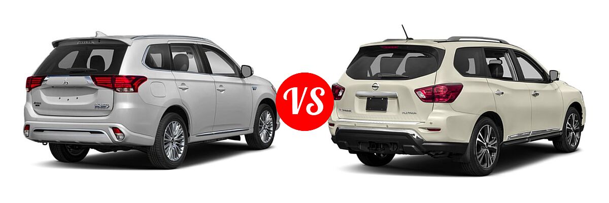 2019 Mitsubishi Outlander PHEV SUV PHEV GT / SEL vs. 2019 Nissan Pathfinder SUV Platinum - Rear Right Comparison