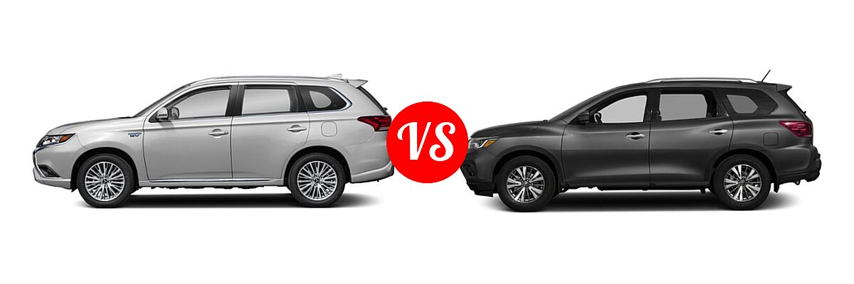 2019 Mitsubishi Outlander PHEV SUV PHEV GT / SEL vs. 2019 Nissan Pathfinder SUV S - Side Comparison