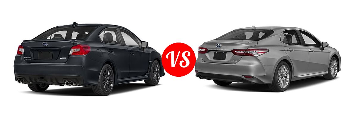2018 Subaru WRX Sedan Manual vs. 2018 Toyota Camry Hybrid Sedan Hybrid LE / Hybrid SE / Hybrid XLE - Rear Right Comparison