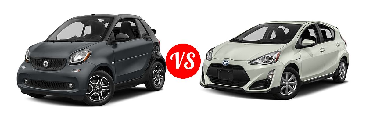 2017 smart fortwo Convertible Electric passion / prime vs. 2017 Toyota Prius c Hatchback Four / One / Three / Two - Front Left Comparison
