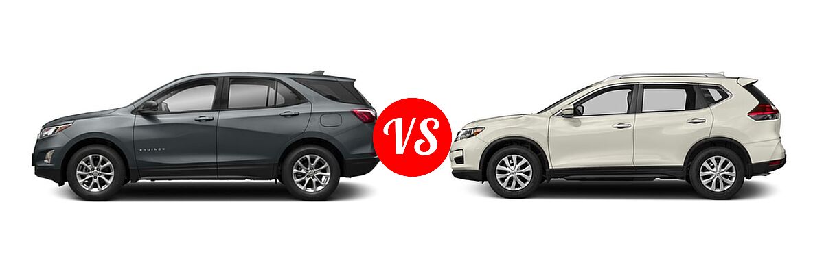 2018 Chevrolet Equinox SUV L / LS vs. 2018 Nissan Rogue SUV S / SV - Side Comparison