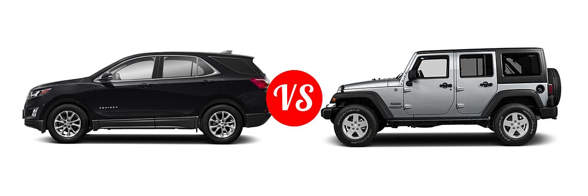2018 Chevrolet Equinox SUV Diesel LT vs. 2018 Jeep Wrangler JK SUV Freedom Edition / Sport / Sport RHD / Sport S / Willys Wheeler / Willys Wheeler W - Side Comparison