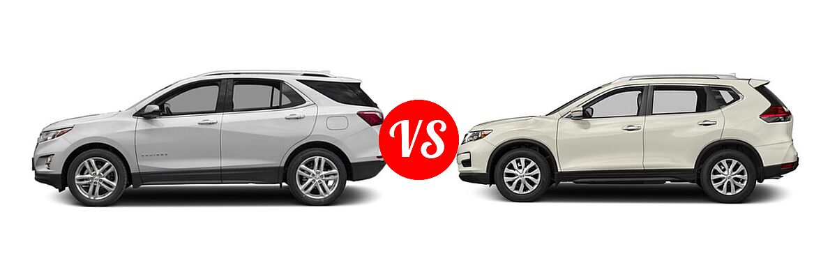 2018 Chevrolet Equinox SUV Premier vs. 2018 Nissan Rogue SUV S / SV - Side Comparison