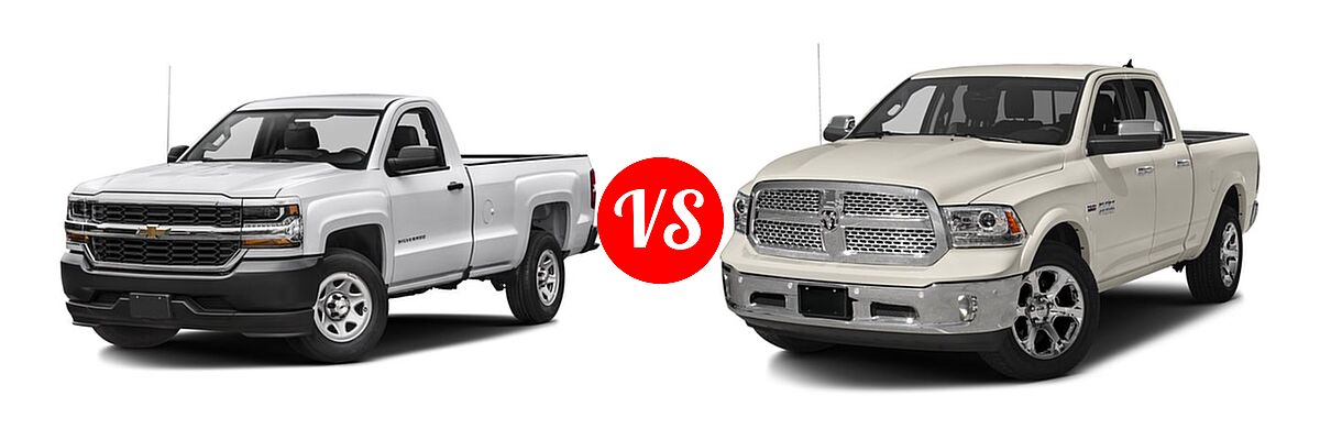 2016 Chevrolet Silverado 1500 Pickup Work Truck vs. 2016 Ram 1500 Pickup Laramie - Front Left Comparison