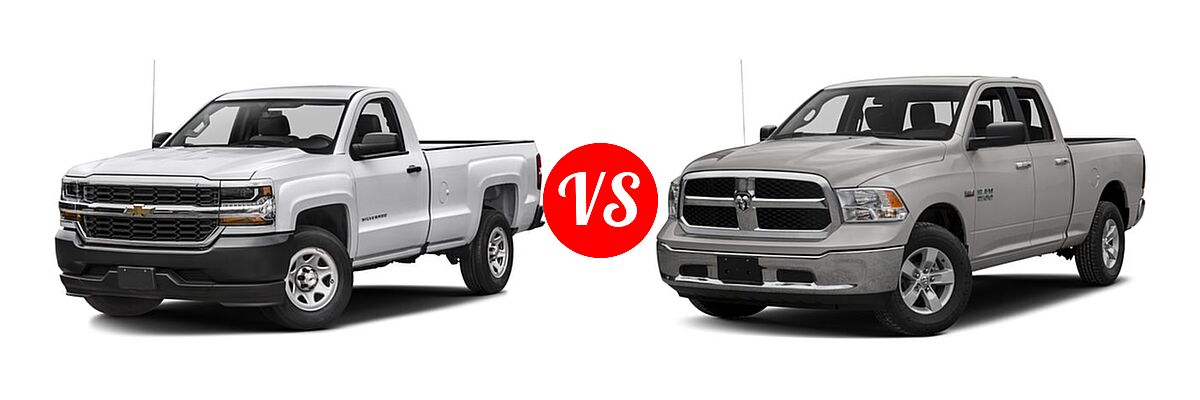 2016 Chevrolet Silverado 1500 Pickup Work Truck vs. 2016 Ram 1500 Pickup Big Horn / Express / Lone Star / Outdoorsman / SLT - Front Left Comparison
