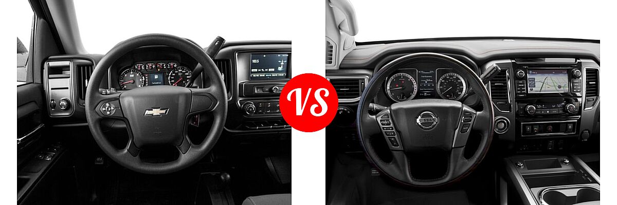 2016 Chevrolet Silverado 1500 Pickup LS vs. 2016 Nissan Titan XD Pickup Diesel Platinum Reserve - Dashboard Comparison
