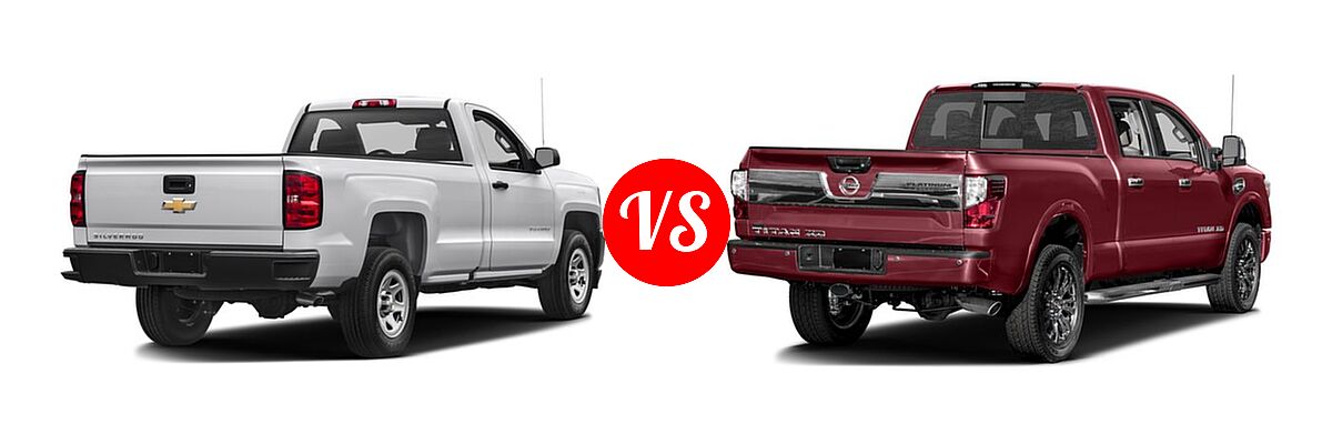 2016 Chevrolet Silverado 1500 Pickup Work Truck vs. 2016 Nissan Titan XD Pickup Diesel Platinum Reserve - Rear Right Comparison