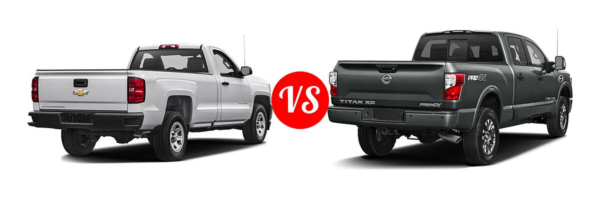 2016 Chevrolet Silverado 1500 Pickup Work Truck vs. 2016 Nissan Titan XD Pickup Diesel PRO-4X - Rear Right Comparison