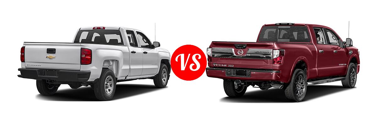 2016 Chevrolet Silverado 1500 Pickup Work Truck vs. 2016 Nissan Titan XD Pickup Diesel Platinum Reserve - Rear Right Comparison