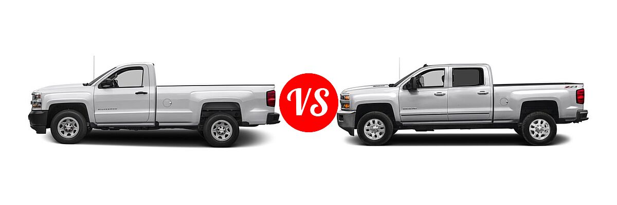 2016 Chevrolet Silverado 1500 Pickup Work Truck vs. 2016 Chevrolet Silverado 2500HD Pickup LTZ - Side Comparison