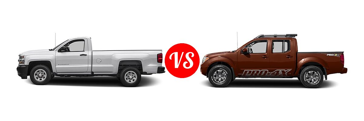 2016 Chevrolet Silverado 1500 Pickup Work Truck vs. 2016 Nissan Frontier Pickup PRO-4X - Side Comparison