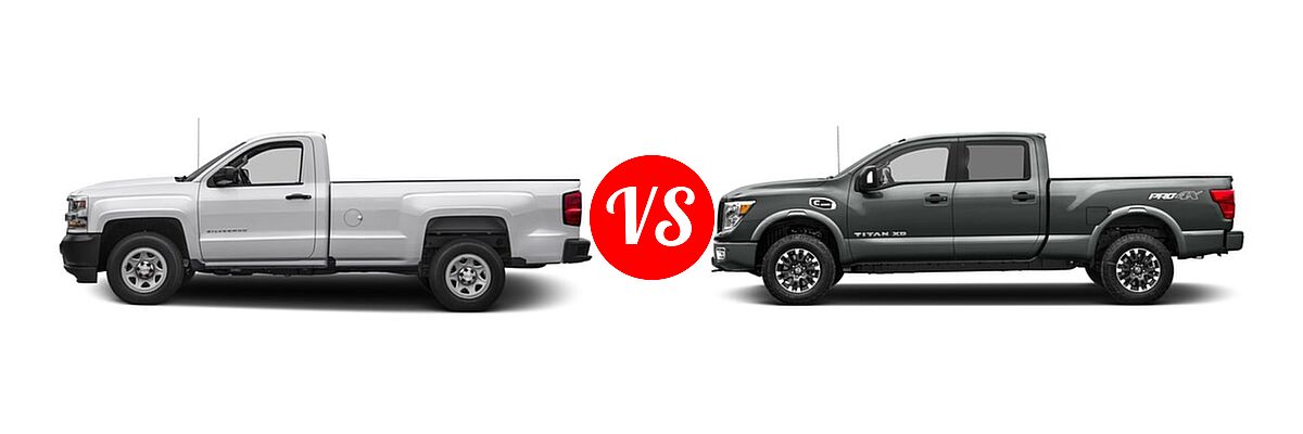 2016 Chevrolet Silverado 1500 Pickup Work Truck vs. 2016 Nissan Titan XD Pickup Diesel PRO-4X - Side Comparison