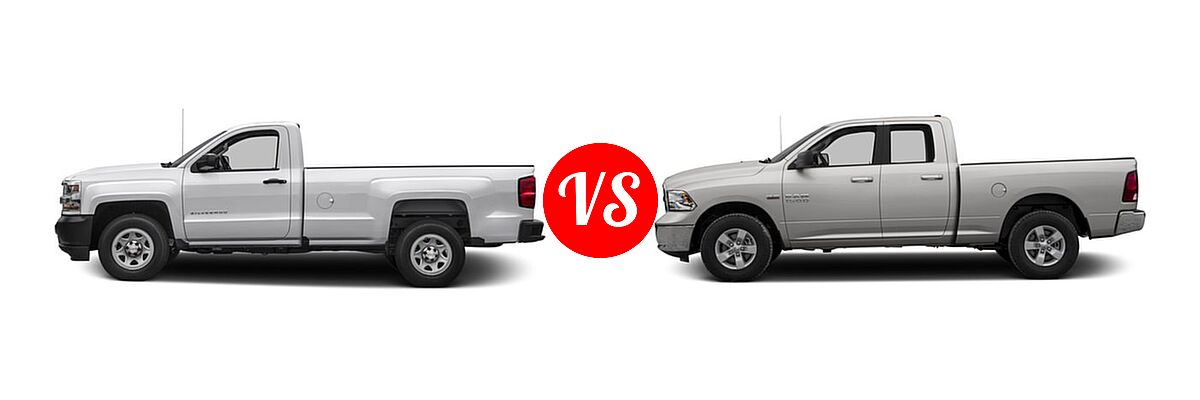 2016 Chevrolet Silverado 1500 Pickup Work Truck vs. 2016 Ram 1500 Pickup Big Horn / Express / Lone Star / Outdoorsman / SLT - Side Comparison