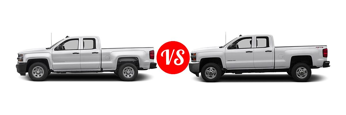 2016 Chevrolet Silverado 1500 Pickup Work Truck vs. 2016 Chevrolet Silverado 2500HD Pickup LT - Side Comparison
