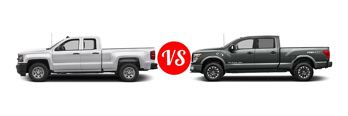 2016 Chevrolet Silverado 1500 Pickup Work Truck vs. 2016 Nissan Titan XD Pickup PRO-4X - Side Comparison