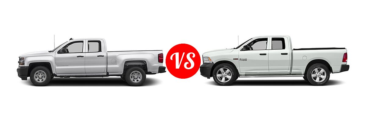 2016 Chevrolet Silverado 1500 Pickup Work Truck vs. 2016 Ram 1500 Pickup Diesel HFE Tradesman - Side Comparison