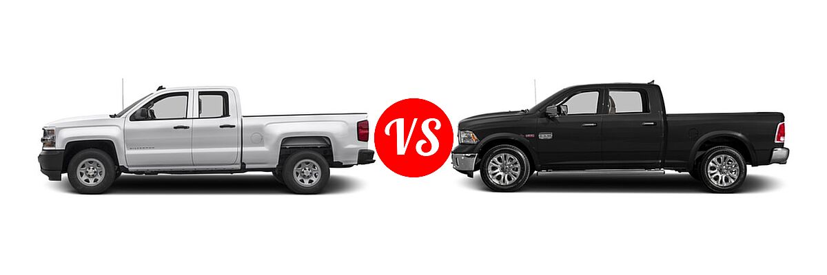 2016 Chevrolet Silverado 1500 Pickup Work Truck vs. 2016 Ram 1500 Pickup Longhorn / Longhorn Limited - Side Comparison