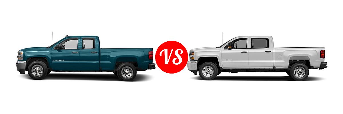 2016 Chevrolet Silverado 1500 Pickup LS vs. 2016 Chevrolet Silverado 2500HD Pickup Work Truck - Side Comparison
