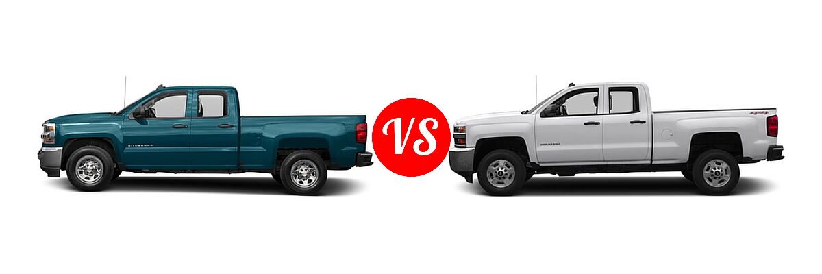 2016 Chevrolet Silverado 1500 Pickup LS vs. 2016 Chevrolet Silverado 2500HD Pickup Work Truck - Side Comparison