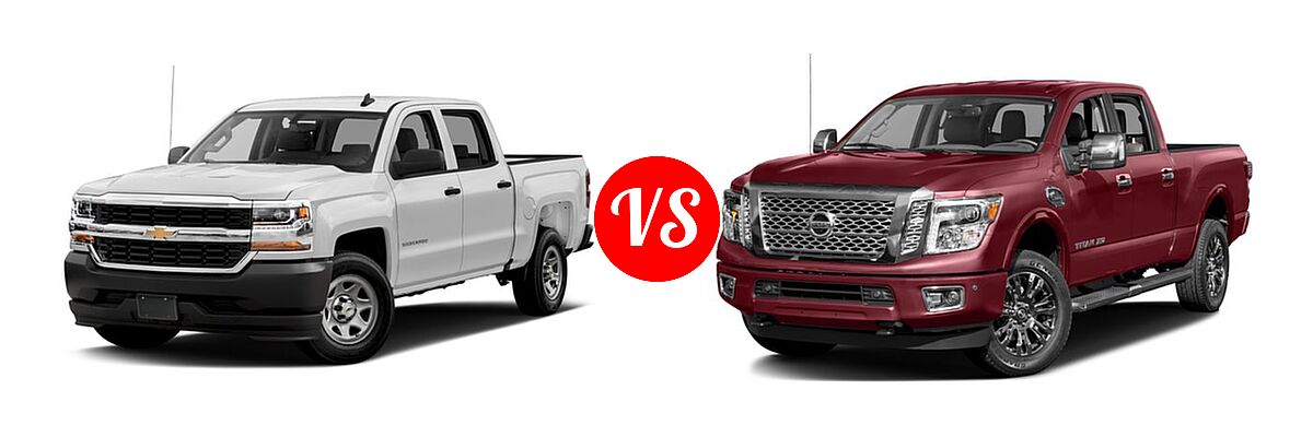 2016 Chevrolet Silverado 1500 Pickup Work Truck vs. 2016 Nissan Titan XD Pickup Platinum Reserve - Front Left Comparison