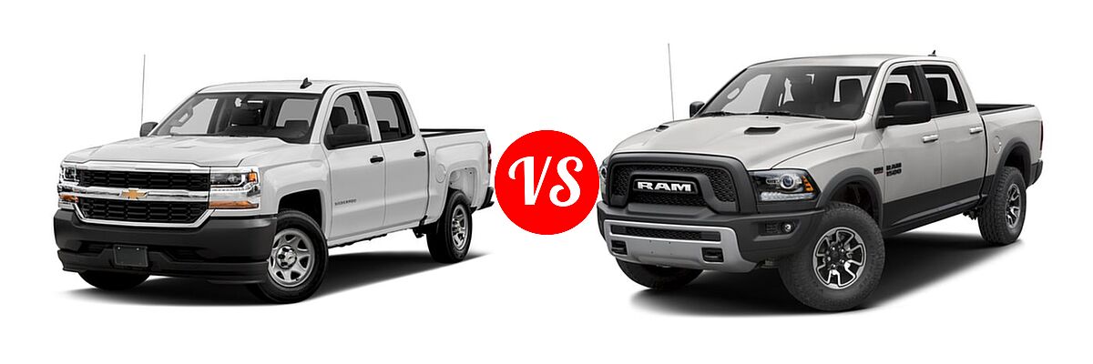 2016 Chevrolet Silverado 1500 Pickup Work Truck vs. 2016 Ram 1500 Pickup Rebel - Front Left Comparison