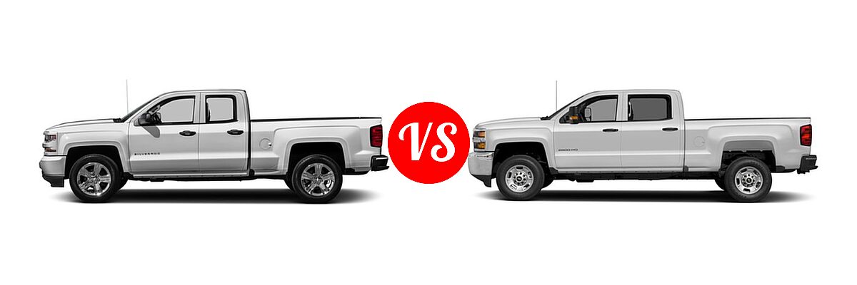 2016 Chevrolet Silverado 1500 Pickup Custom vs. 2016 Chevrolet Silverado 2500HD Pickup Work Truck - Side Comparison