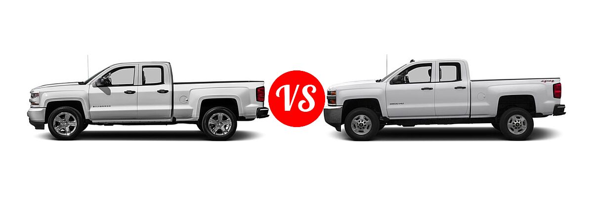 2016 Chevrolet Silverado 1500 Pickup Custom vs. 2016 Chevrolet Silverado 2500HD Pickup Work Truck - Side Comparison