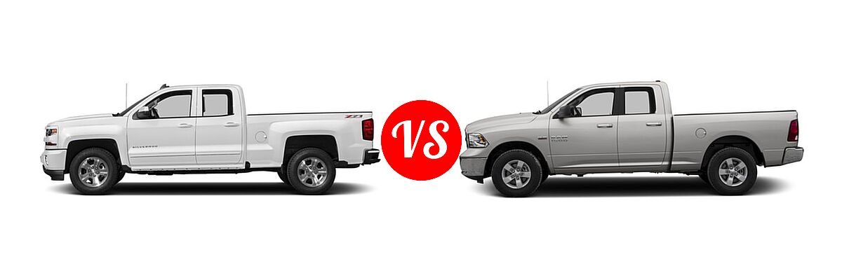 2016 Chevrolet Silverado 1500 Pickup LT vs. 2016 Ram 1500 Pickup Big Horn / Express / Lone Star / Outdoorsman / SLT - Side Comparison