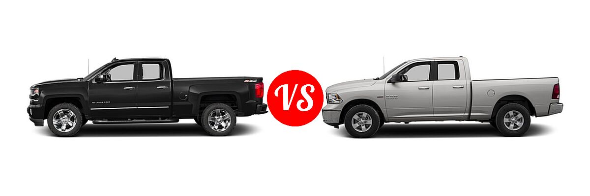 2016 Chevrolet Silverado 1500 Pickup LTZ vs. 2016 Ram 1500 Pickup Big Horn / Express / Lone Star / Outdoorsman / SLT - Side Comparison