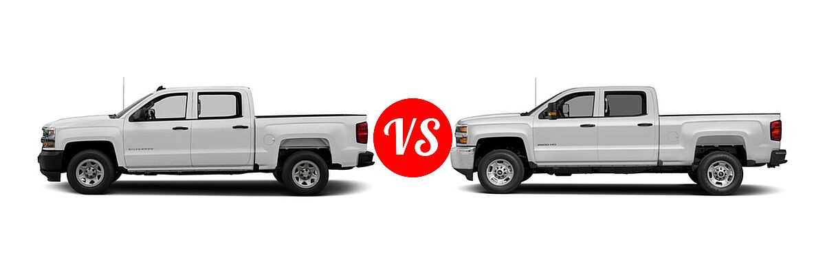 2016 Chevrolet Silverado 1500 Pickup Work Truck vs. 2016 Chevrolet Silverado 2500HD Pickup Work Truck - Side Comparison
