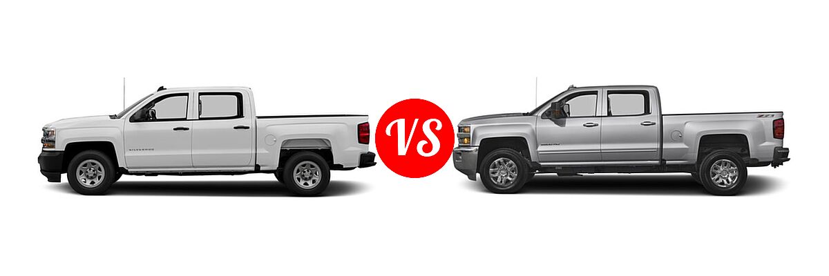 2016 Chevrolet Silverado 1500 Pickup Work Truck vs. 2016 Chevrolet Silverado 2500HD Pickup LT - Side Comparison