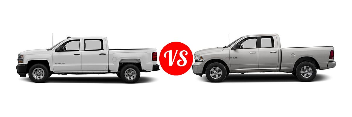 2016 Chevrolet Silverado 1500 Pickup Work Truck vs. 2016 Ram 1500 Pickup Diesel HFE Express - Side Comparison