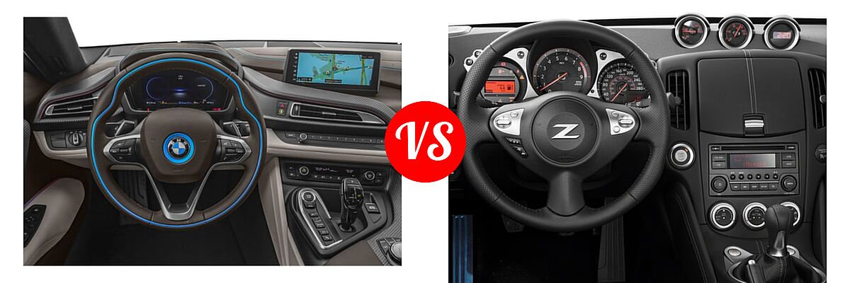 2019 BMW i8 Coupe PHEV Coupe vs. 2019 Nissan 370Z Coupe Auto / Manual / Sport / Sport Touring - Dashboard Comparison