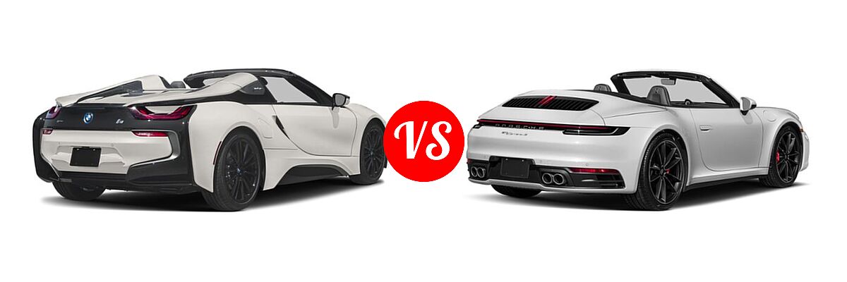2019 BMW i8 Convertible PHEV Roadster vs. 2020 Porsche 911 Convertible Carrera / Carrera 4 / Carrera 4S / Carrera S - Rear Right Comparison