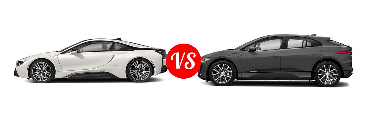 2019 BMW i8 Coupe PHEV Coupe vs. 2020 Jaguar I-PACE SUV Electric HSE / S / SE - Side Comparison