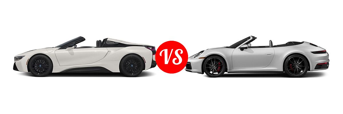 2019 BMW i8 Convertible PHEV Roadster vs. 2020 Porsche 911 Convertible Carrera / Carrera 4 / Carrera 4S / Carrera S - Side Comparison