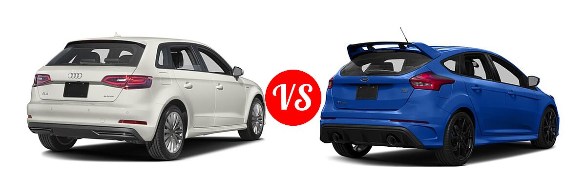 2016 Audi A3 Sportback e-tron Hatchback Premium / Premium Plus / Prestige vs. 2016 Ford Focus RS Hatchback RS - Rear Right Comparison