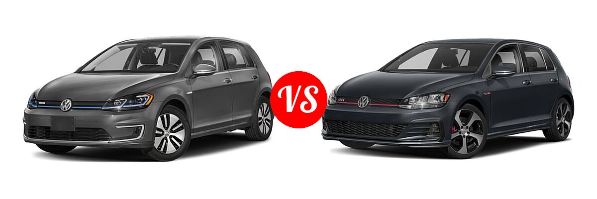 2019 Volkswagen e-Golf Hatchback Electric SE / SEL Premium vs. 2019 Volkswagen Golf GTI Hatchback Autobahn / Rabbit Edition / S / SE - Front Left Comparison