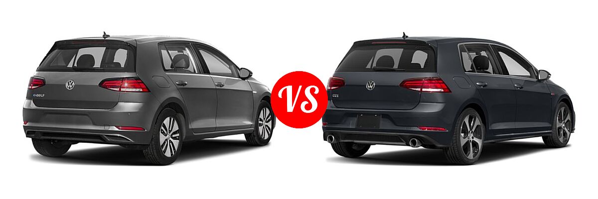 2019 Volkswagen e-Golf Hatchback Electric SE / SEL Premium vs. 2019 Volkswagen Golf GTI Hatchback Autobahn / Rabbit Edition / S / SE - Rear Right Comparison