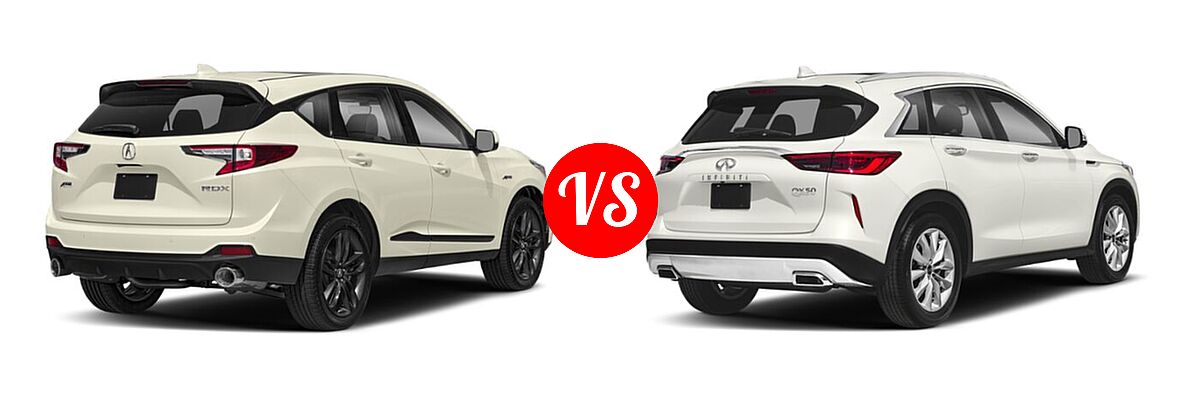 2020 Acura RDX SUV w/A-Spec Pkg vs. 2019 Infiniti QX50 SUV ESSENTIAL / LUXE / PURE - Rear Right Comparison