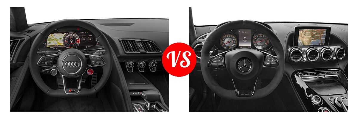2020 Audi R8 Coupe V10 / V10 performance vs. 2018 Mercedes-Benz AMG GT Coupe AMG GT / AMG GT C / AMG GT R / AMG GT S - Dashboard Comparison